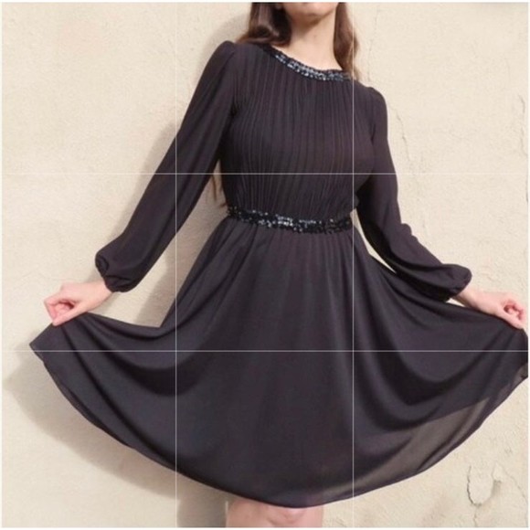 Vintage 60s Sally Lou black sequin trim Retro Mod Pinup Rockabilly Dress XL - Picture 11 of 12